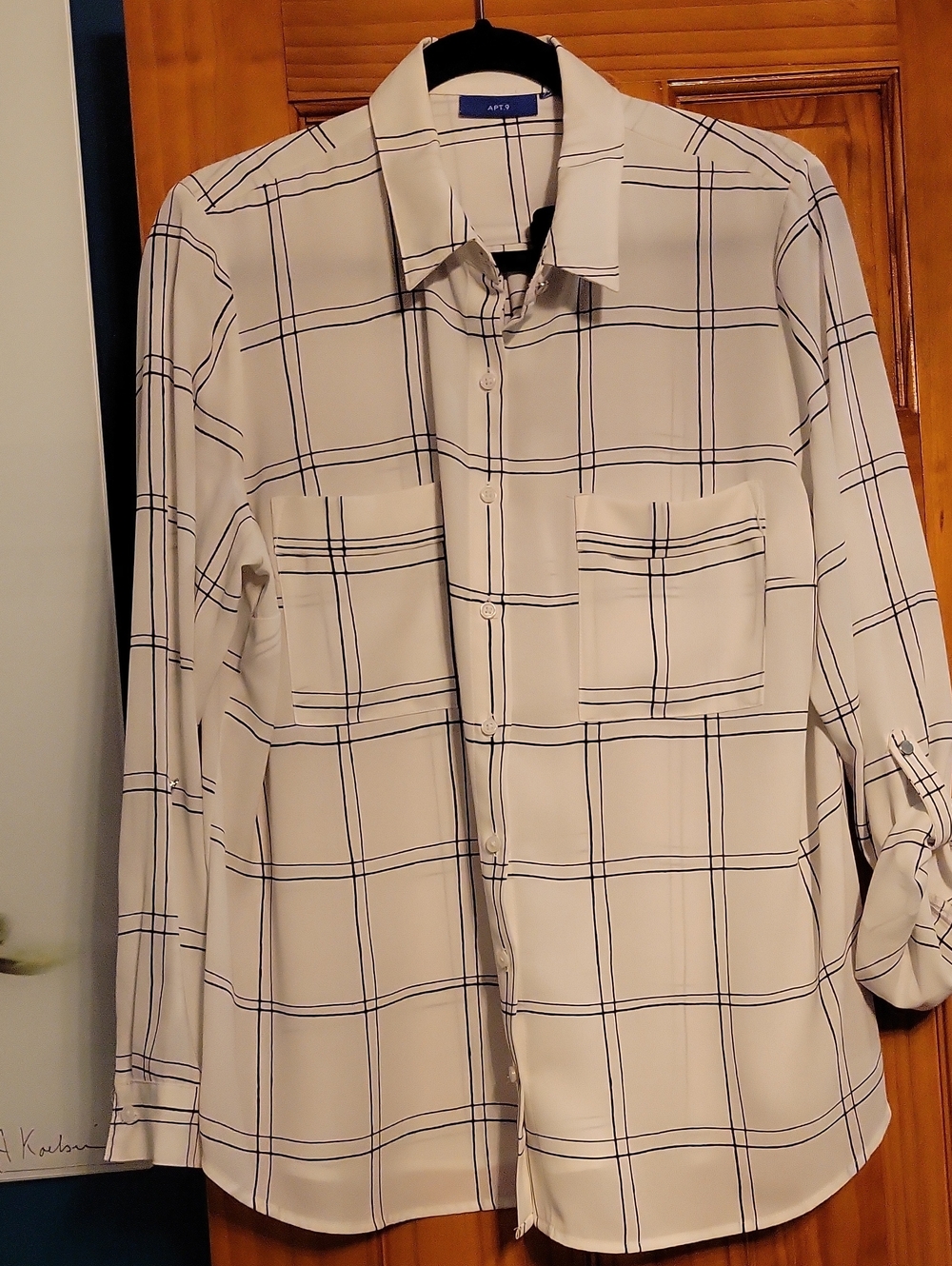 Apt. 9 White Blouse with Black Windowpane Grid